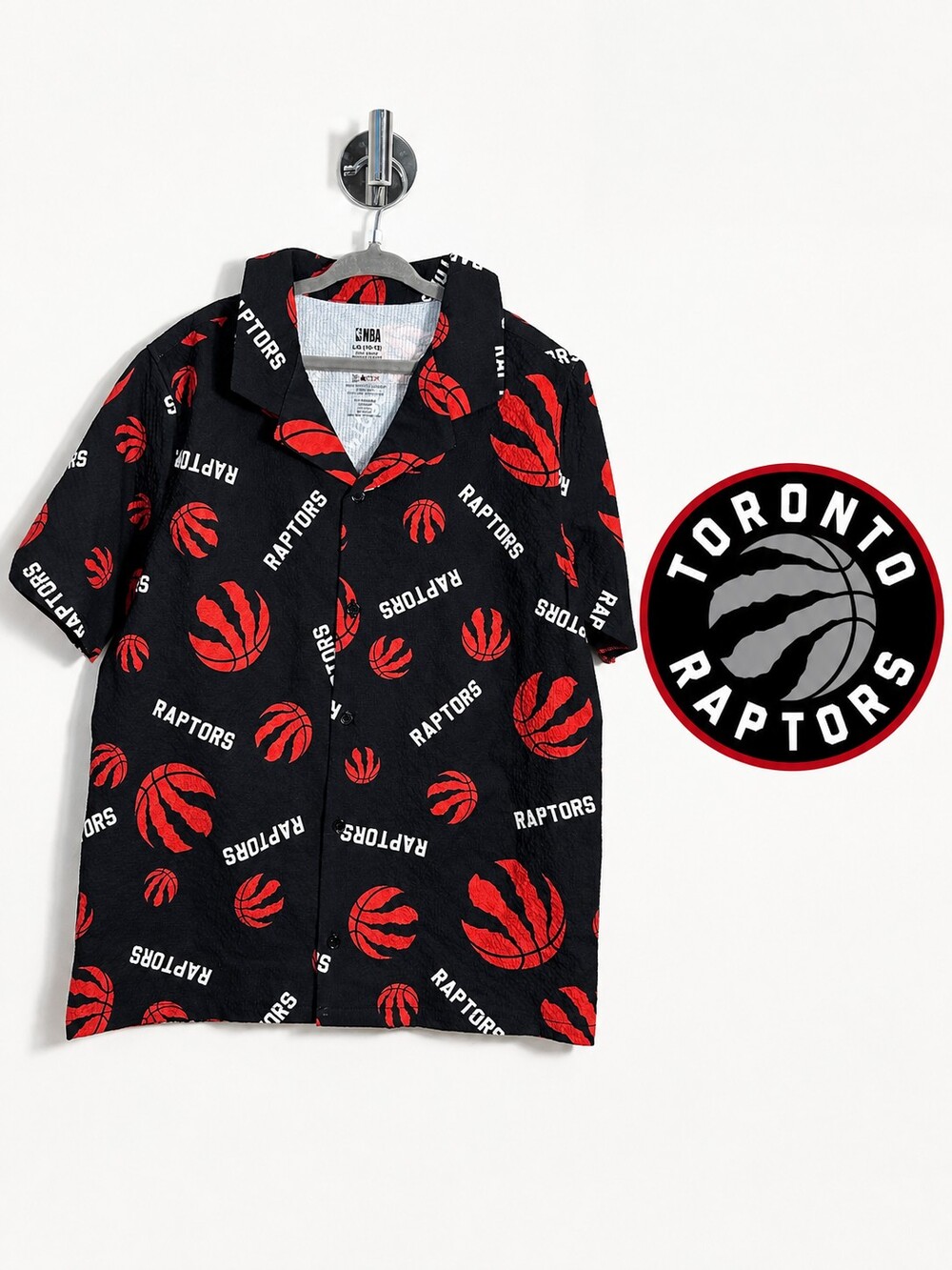 NBA Toronto Raptors Youth Shirt Size L 10-12 Black Red Basketball Button Up